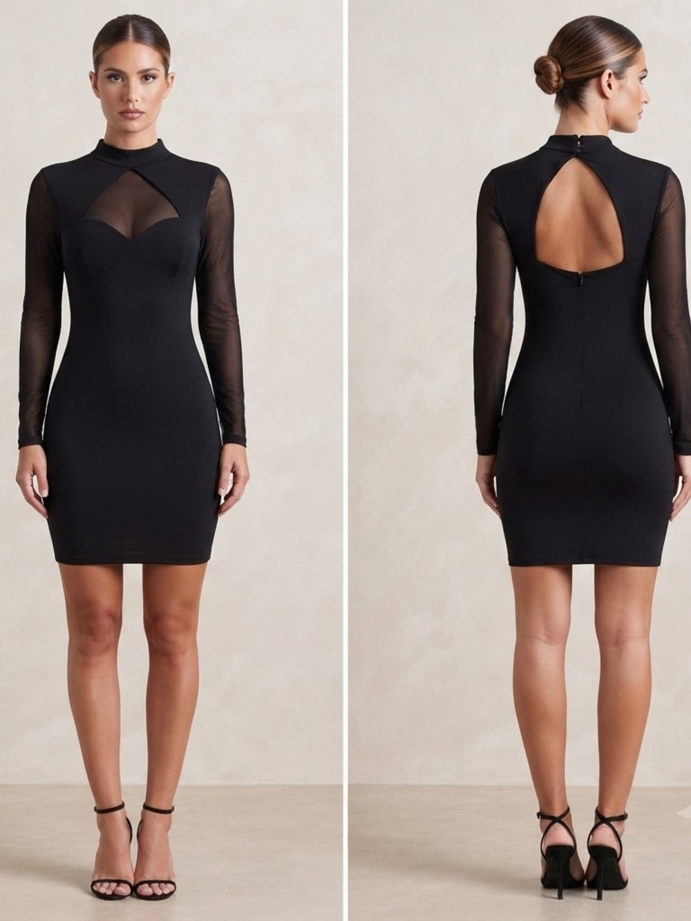 B Darlin Black Long Sleeve Mesh Bodycon Dress Coctail Dress